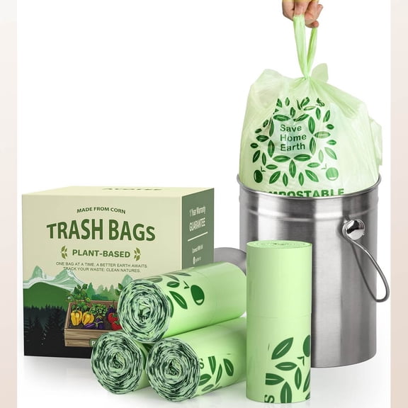 Compost Bags with Handles, Compostable Trash Bags Biodegradable Trash Can Liners Thick Waste Basket Liners for Compost Bin