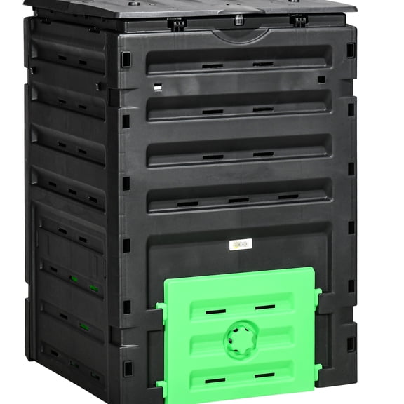 Compost Bin 120 Gallon - , 80 Vents For Quick Formation, 2 Sliding Doors, Tough & Strong, Black Size Production, Lightweight,