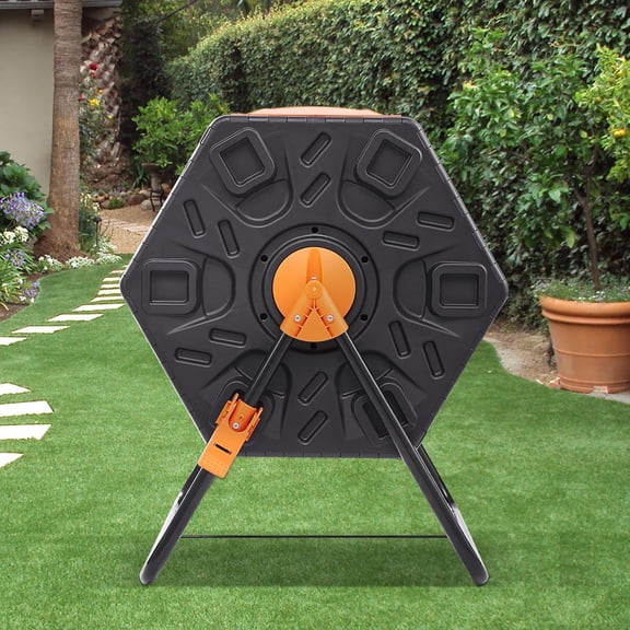 Compost Bin, 18.5-Gal Small Composting Tumbler, Compact Single Rotating Chamber with Sliding Door and Steel Frame, BPA Free Composter Bin Tumbler for Garden, Kitchen, Yard, Outdoor