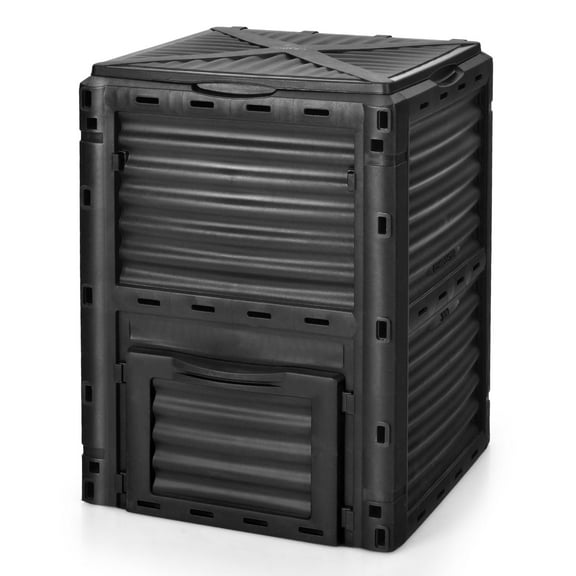 Compost Bin 80 Gallon Large Outdoor Composter, Durable Plastic with Flip Lid and Bottom Door, Garden Yard Composting Box for Food Waste, Grass, Leaves, Black