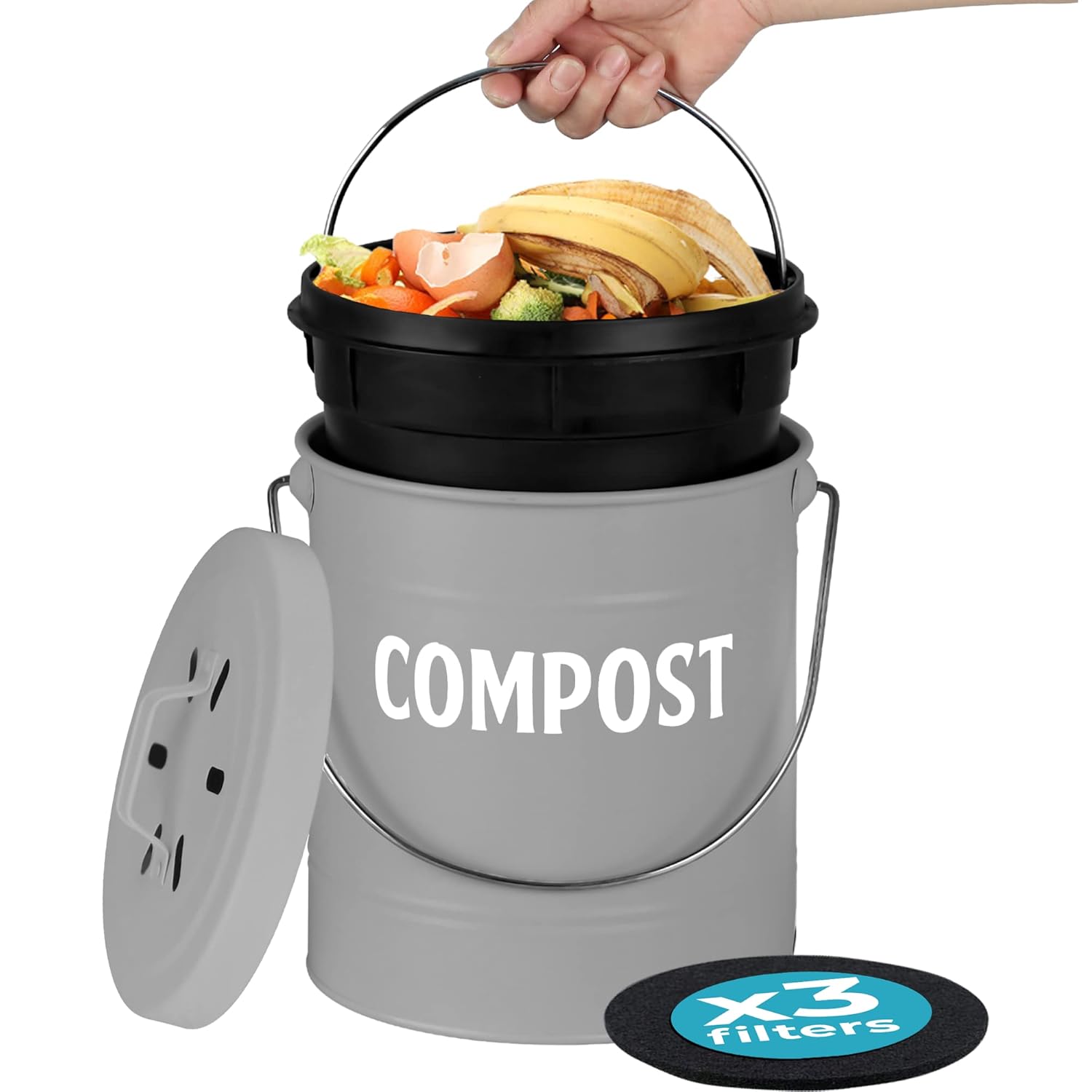 Compost Insert Trash Bucket With Lid 1.2 Gal Countertop Compost Bin With Stainless Steel ...