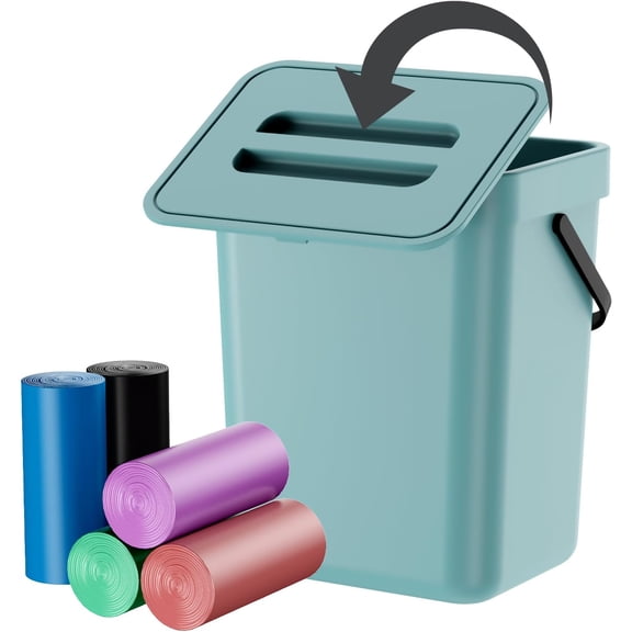 Compost Bin Kitchen, Includes 100 Trash Bags, Trash Can with Lid, Features Pet-Proof, Odor-Proof, and Quiet Opening/Closing. Suitable for Bathrooms/Bedrooms/Offices (Blue, 1.3 Gal/5 L)