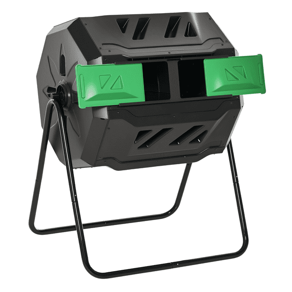 Compost Bin Outdoor 43 Gallon, Tumbling Composter Rotating Dual Chamber - Green Garden Compost Bin for Yard Waste & Kitchen Scraps, Fast Composting