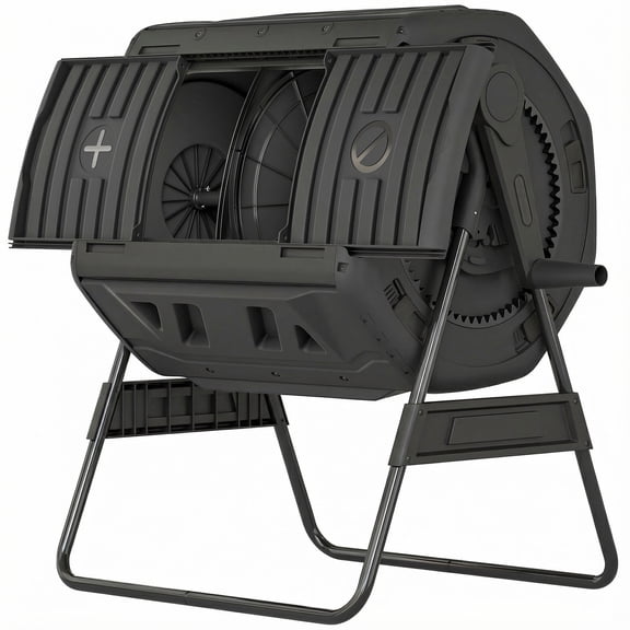 Compost Bin Outdoor, 53 Gal Dual Chamber Tumbling Composter with Adjustable Vents, BPA Free Tumbling Composter, Black