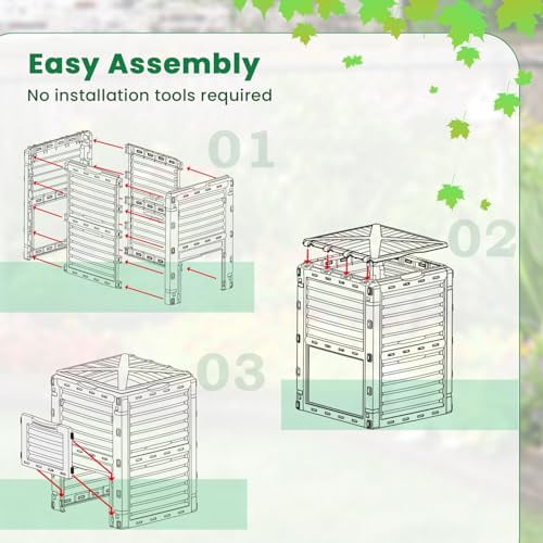 Compost Bin Outdoor, 80 Gallon Garden Compost Bin with Top Lid \u0026 Bottom Door, Aerating Outdoor Compost Box Waste Container Barrel Fertilizer for Garden \u0026 Yard (Black)