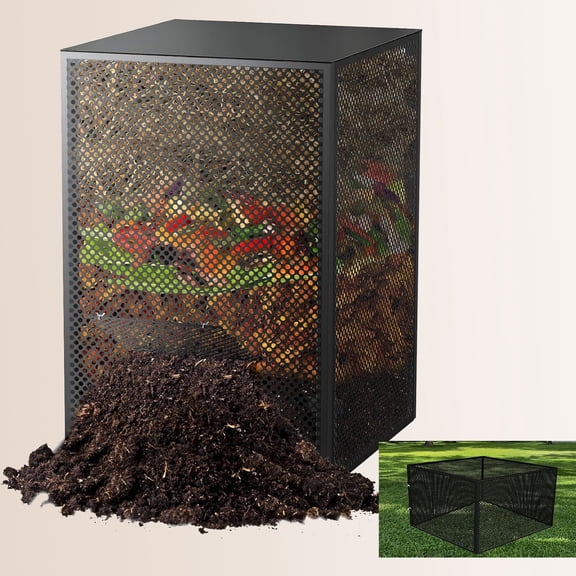 Compost Bin Outdoor with Lid - Large 2-in-1 Design, Heavy-Duty Galvanized Steel Perforated Sheet with Rust-Proof Coating, Versatile for Garden, Yard & Kitchen Waste
