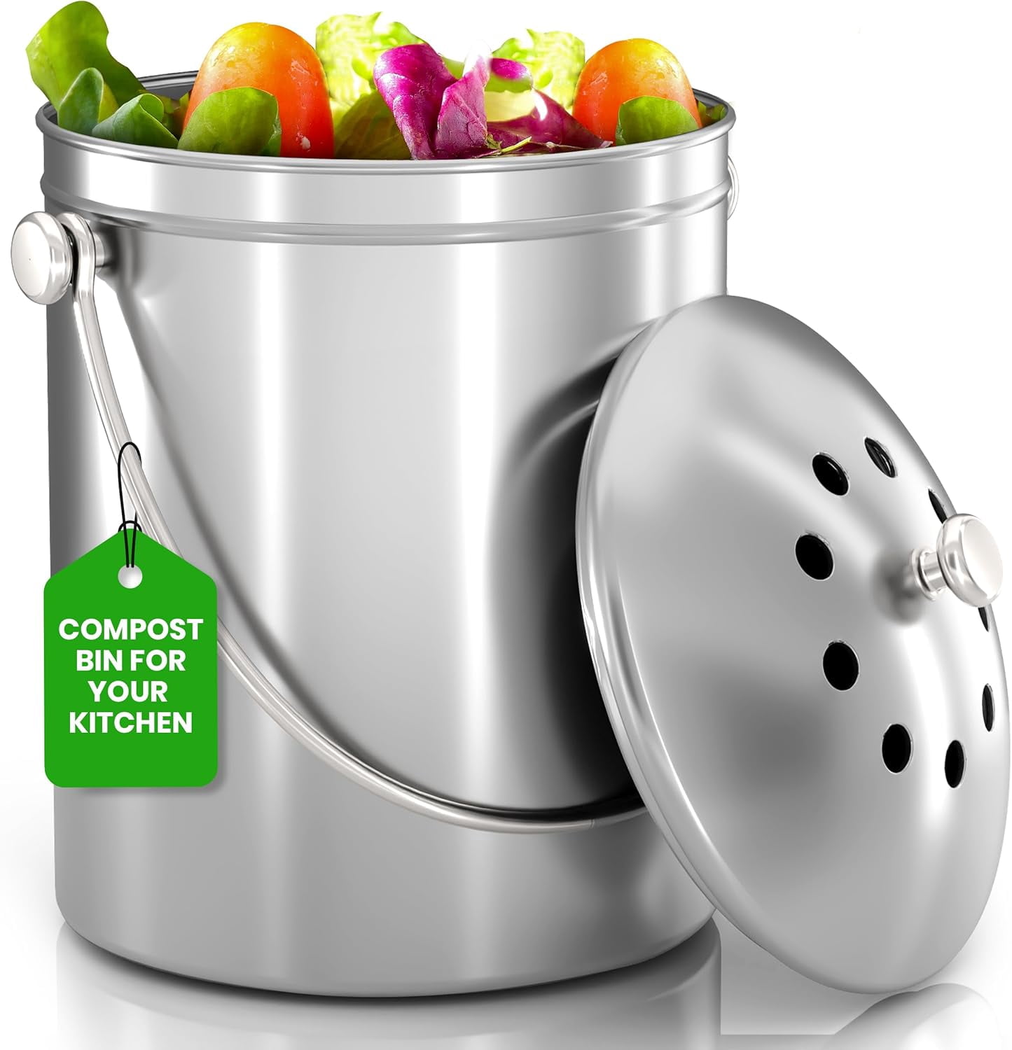 Composter Silver Compost Bin for Kitchen Countertop, 1 Gallon Compost Bucket for Kitchen ...