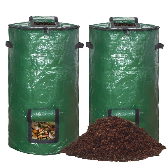 Compost Bins Outdoor, Composting Bin for Outside Garden, Reusable Garden Yard Waste Bag, 34 Gallon (2 Pack)