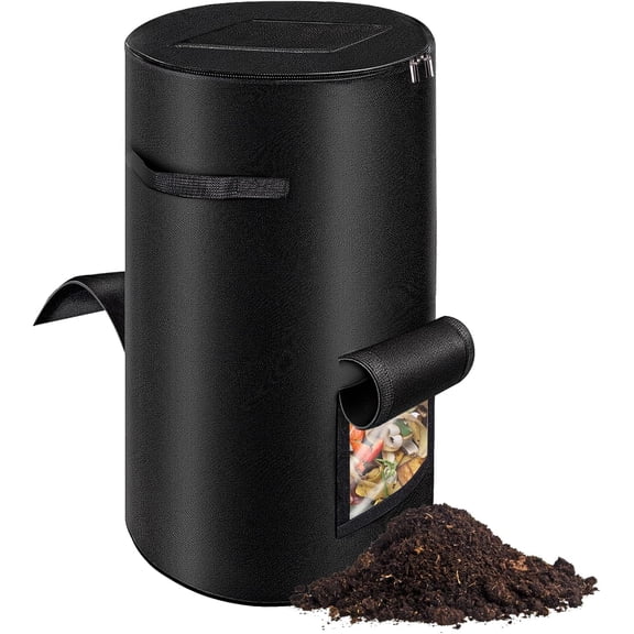 Compost Bins Outdoor with Observation Windows, 34 Gallon Reusable Home Compost Bucket for Outside Garden, Backyard, Heavy Duty Nonwoven Fabric Yard Waste Bag (1 Pack, Black)