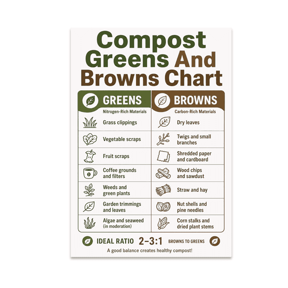 Compost Greens And Browns Chart - Composting Enthusiast - 13x19 Poster Print