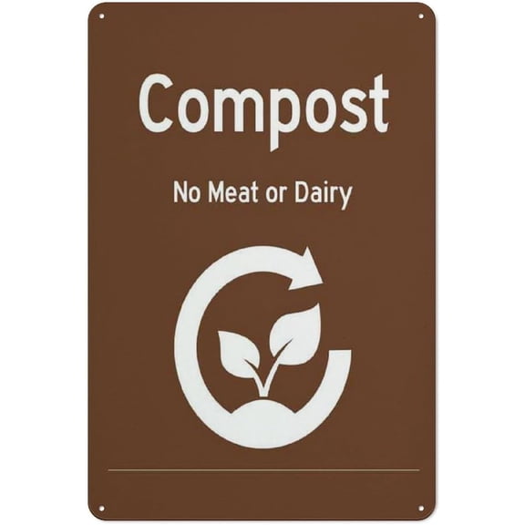 Compost No Meat Or Dairy Reflective Aluminum Metal Signage - 8"x12", With Symbol, Weatherproof - Home Garden, Farm, Community Compost, School