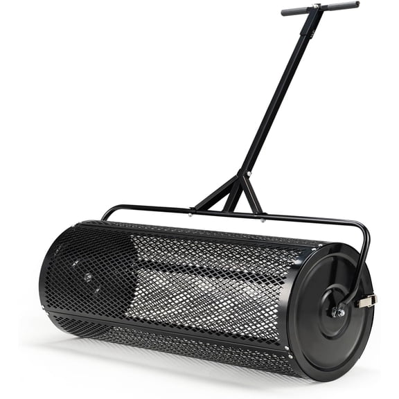 Compost and Peat Moss Spreader with Updated 2 in 1 ATV & T Shaped Handle, 16WX48L, Lawn and Garden Peat Moss Roller w/Laser Cutting Wire Mesh Baskets for Spreading Manure, Topsoil