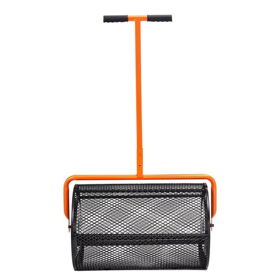 Compost Spreader, 24.4-25.6" Height Adjustable Handle, 24" Wide, Lawn and Garden Peat Moss Roller with Side Latches, Powder Coated Steel Mesh Basket for Spreading Manure, Topsoil, Black