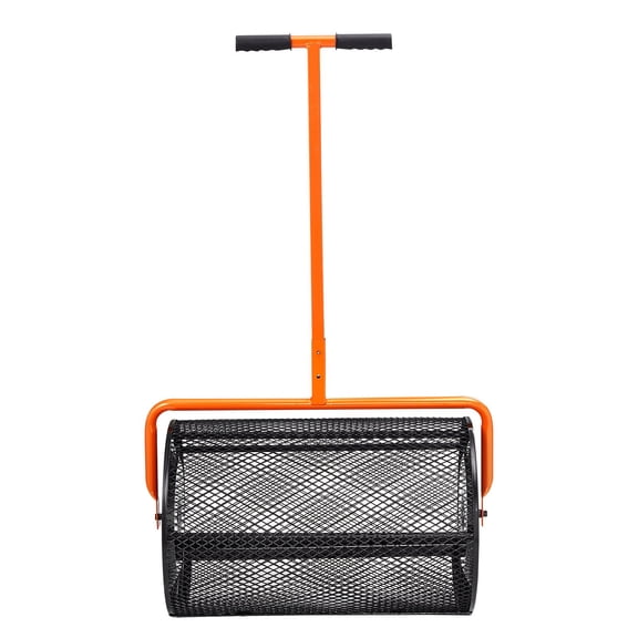 24 in Compost Spreader, Lawn and Garden Peat Moss Roller with Powder Coated Steel Mesh Basket, Side Latches and 24.4-26.4 in Adjustable Handle for Spreading Manure, Topsoil, Dirt and Fertilizer