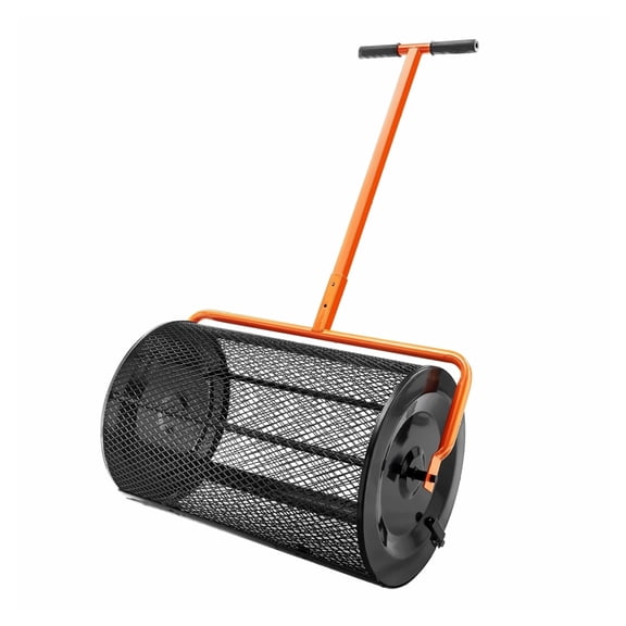 Compost Spreader 24 Inch Lawn Roller, Adjustable Height Handle, Steel Mesh Basket for Manure, Topsoil, Peat Moss - Garden Spreader