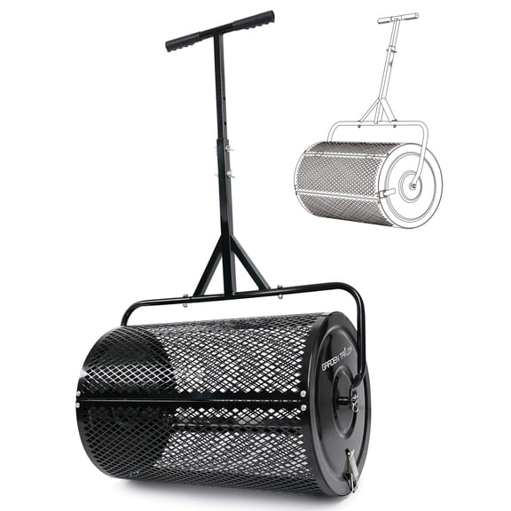 Compost Spreader 24 Inch Peat Moss Spreader with Installation Support Accessories, Metal Mesh Roller Lawn Spreader for Top Soil, Manure, Mulch, Top Dressing - Garden spreaders for lawns