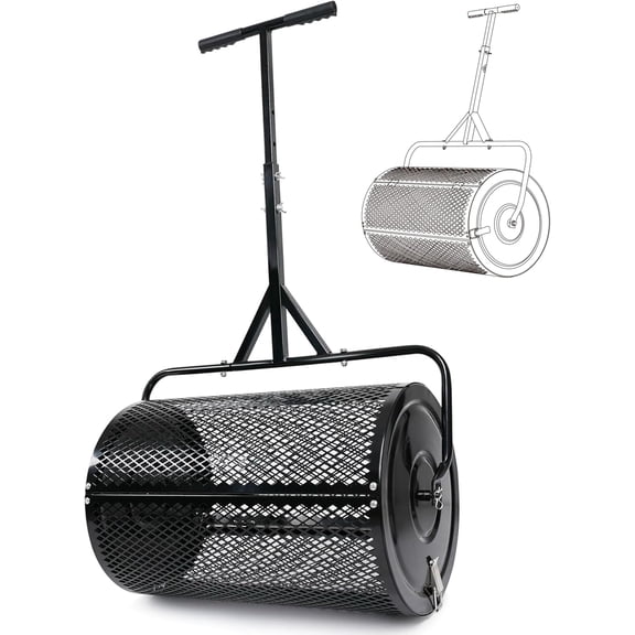 Compost Spreader 24 Inch Peat Moss Spreader with Installation Support Accessories, Metal Mesh Roller Lawn Spreader for Top Soil, Manure, Mulch, Top Dressing - Garden spreaders for lawns