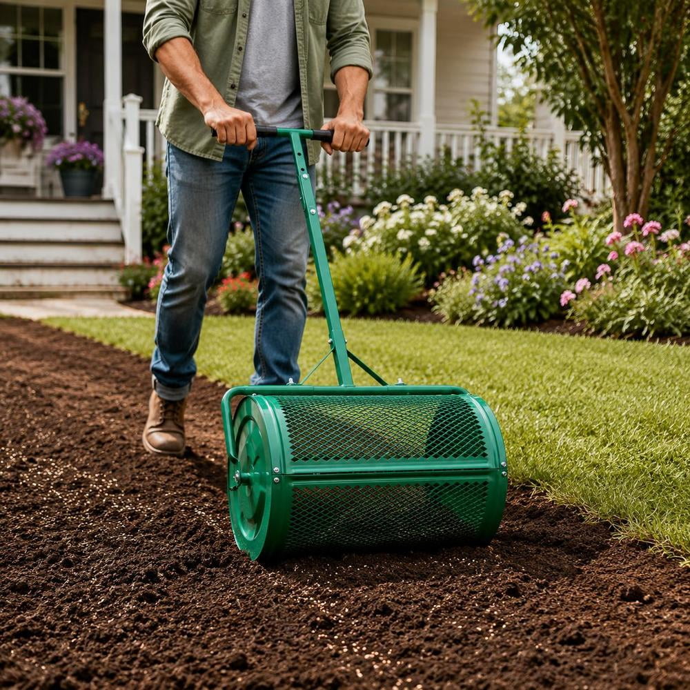 Compost Spreader, 24 in Peat Moss Spreader with Push/Tow Handle, 4 ...