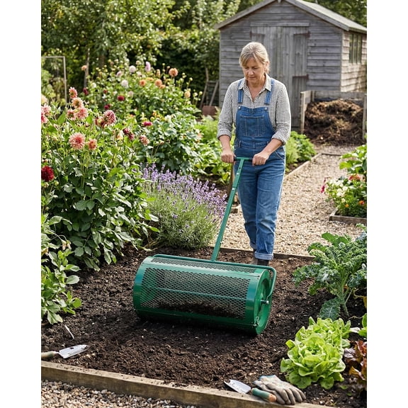 Compost Spreader 30 Inch Wide Peat Moss Roller with Adjustable Handle for Lawn and Garden