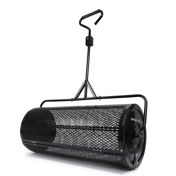 36-inch Towable Metal Mesh Roller Spreader for Compost, Peat Moss, Top Soil, Manure, Mulch, and Top Dressing with Installation Support Accessories - Garden Spreaders for Lawns