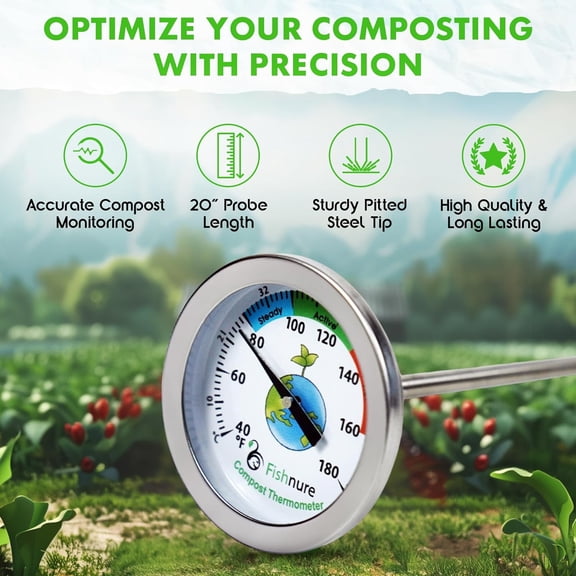 Compost Thermometer, Thermometer Probe for Composting Bin Heaps, Soil Thermometer Measuring Tool Waterproof for Seeding and Transplanting Garden Temperature Measurement
