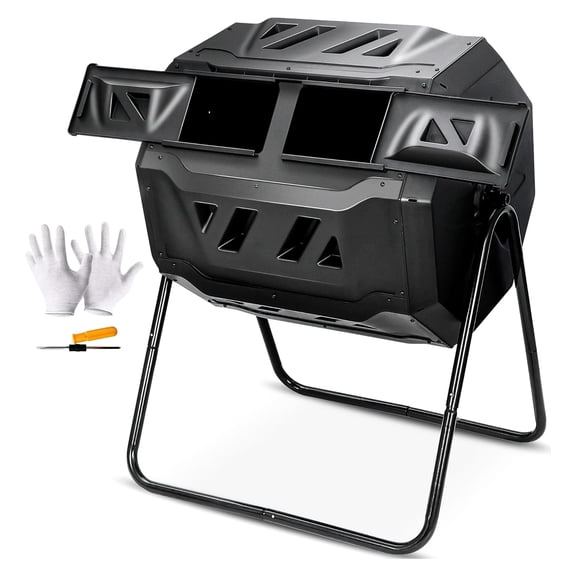 Compost Tumbler Bin,43 Gallon Capacity,Dual Chamber,Outdoor Rotating Garden Waste Bin