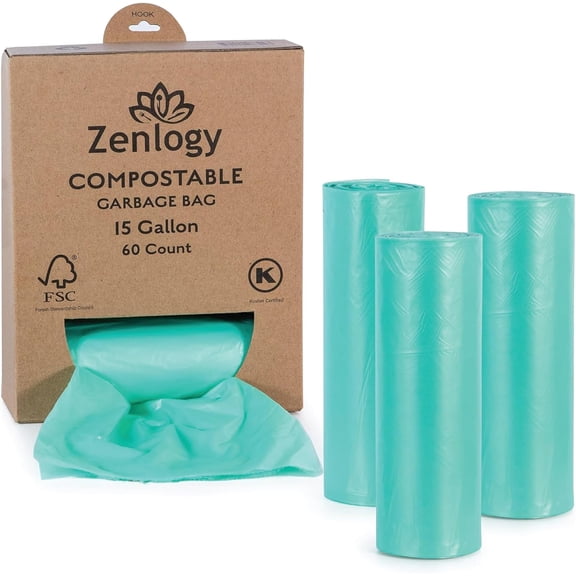 Compostable 10-15 Gallon Garbage Bag, Heavy Duty Eco Friendly Tall Trash Bags, Biodegradable Waste Basket Bin Liner Sack for Kitchen, 60 Count