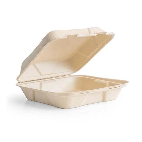 Compostable 10" Clamshell To Go Containers, Case of 200, Reclaimed Natural Fiber, For Cold or Hot Food, Large Take Out Food Box, Tree-Free, Doesn't Trap Condensation