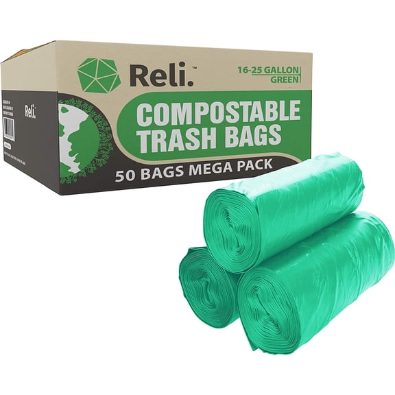 Compostable 16-25 Gallon Trash Bags | 50 Count | ASTM D6400 | Green | Eco-Friendly | For Compost