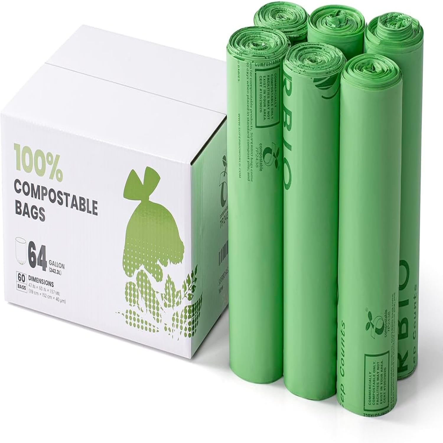 Compostable 33 Gallon Waste Bags Unscented Strong Large Trash Can Liner