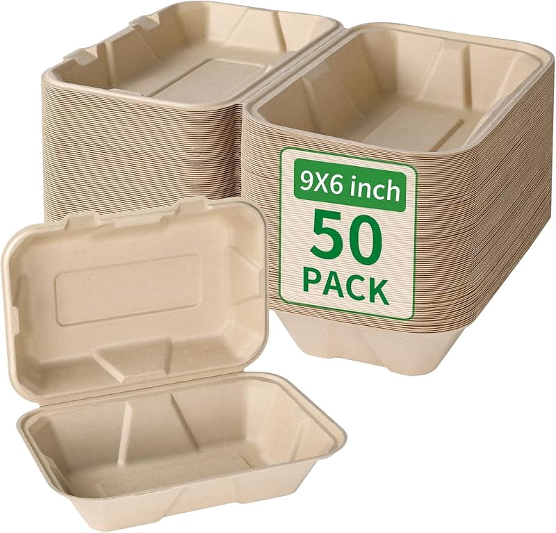 Compostable 50 Pack 8x8 Inch 3 Compartment Takeout Lunch Box Containers ...