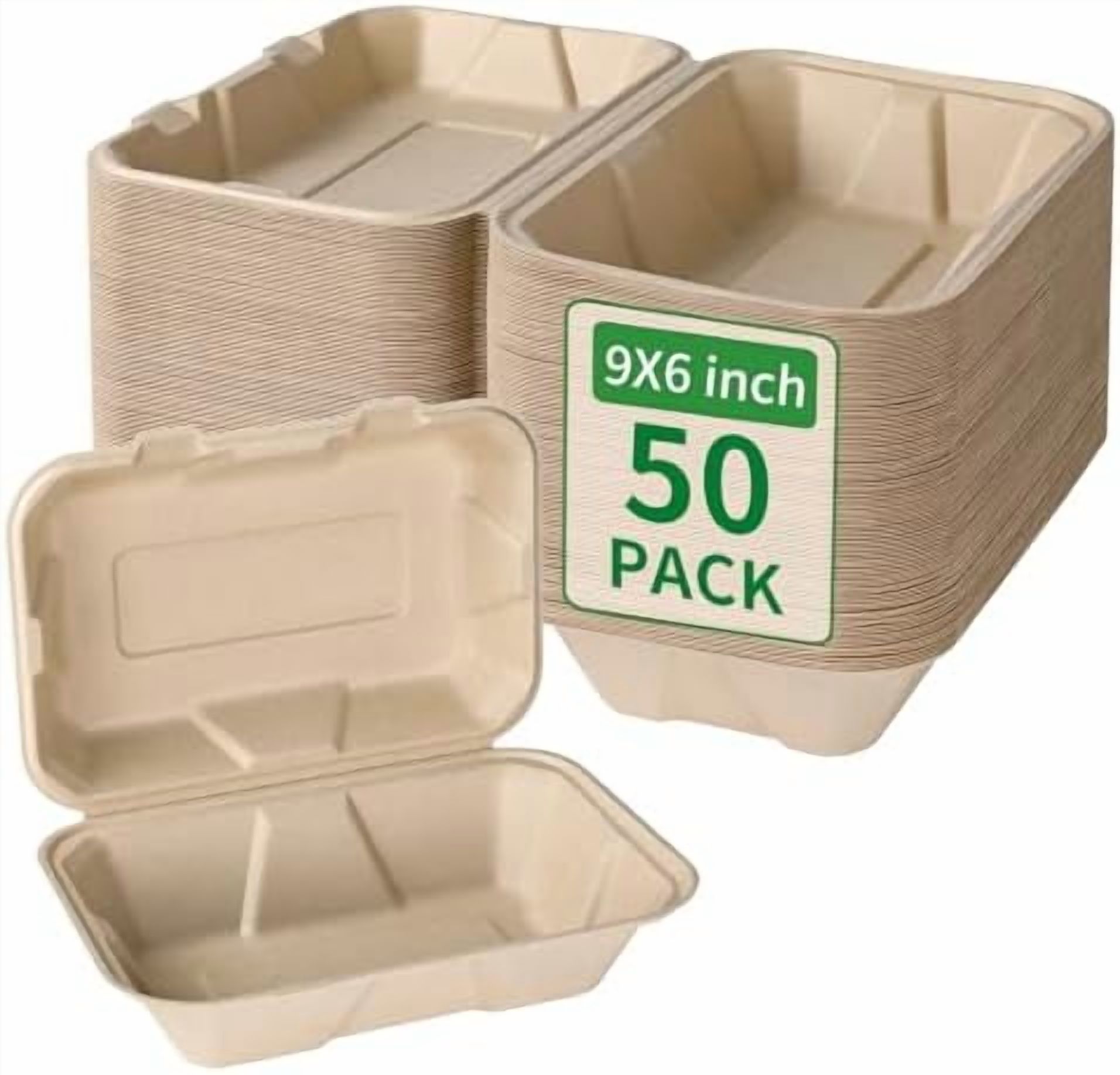 Compostable 50 Pack 9x6 Inch Takeout Lunch Box Containers with Lid To ...