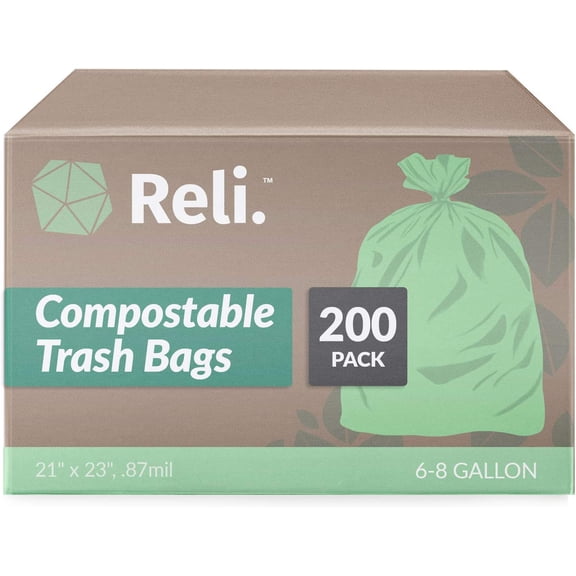 Compostable 6-8 Gallon Trash Bags | 200 Count Bulk | ASTM D6400 | Green | Eco-Friendly | For Compost