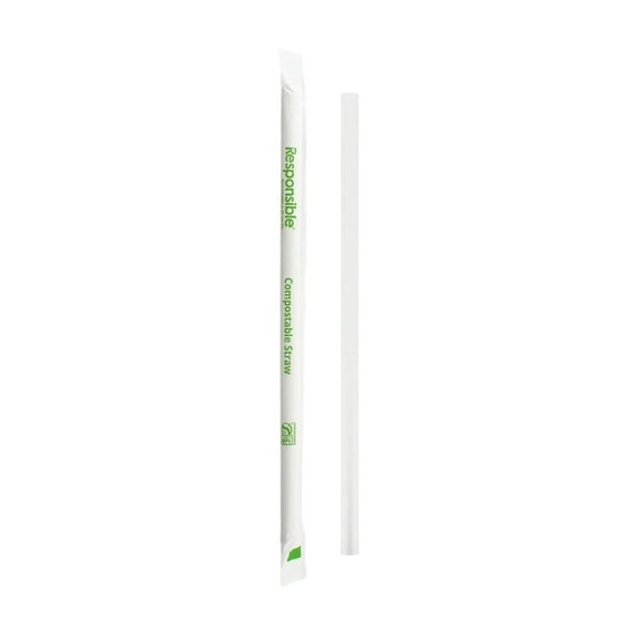 Compostable 7.75 Inch Straight Drinking Straws Individual Wrapped