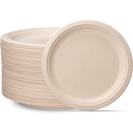 Compostable 9 Inch Paper Plates [125-Pack] Heavy-Duty Plate by Eccoss