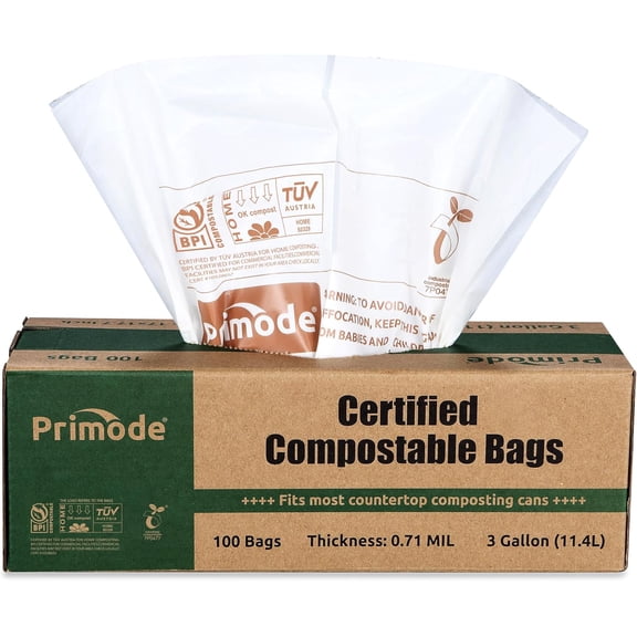Compostable Bags, 3 Gallon Food Scraps Yard Waste Bags, 100 Count, Extra Thick 0.71 Mil. ASTMD6400 Compost Bags Small Kitchen Trash Bags, Certified By BPI And TV AUSTRIA