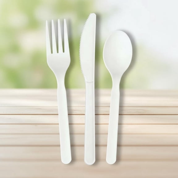 Compostable CPLA Cutlery Kits, 200 Sets (Fork, Spoon, Knife, Napkin) Individually Wrapped, Alternative to Plastic Disposable Utensils