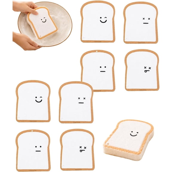Compostable Cellulose Toast Bread Sponges, Bread Pop-Up Kitchen Scrubber Pads, Dual Sided Non-Scratch Reusable Kitchen Dish Scrubber Pads, Funny Eco Friendly Household Cleaning Tools