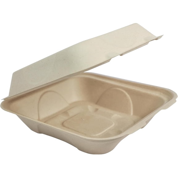 Compostable Clamshell Containers 8x8x3 - Grease and Moisture Resistant - 100 Pack