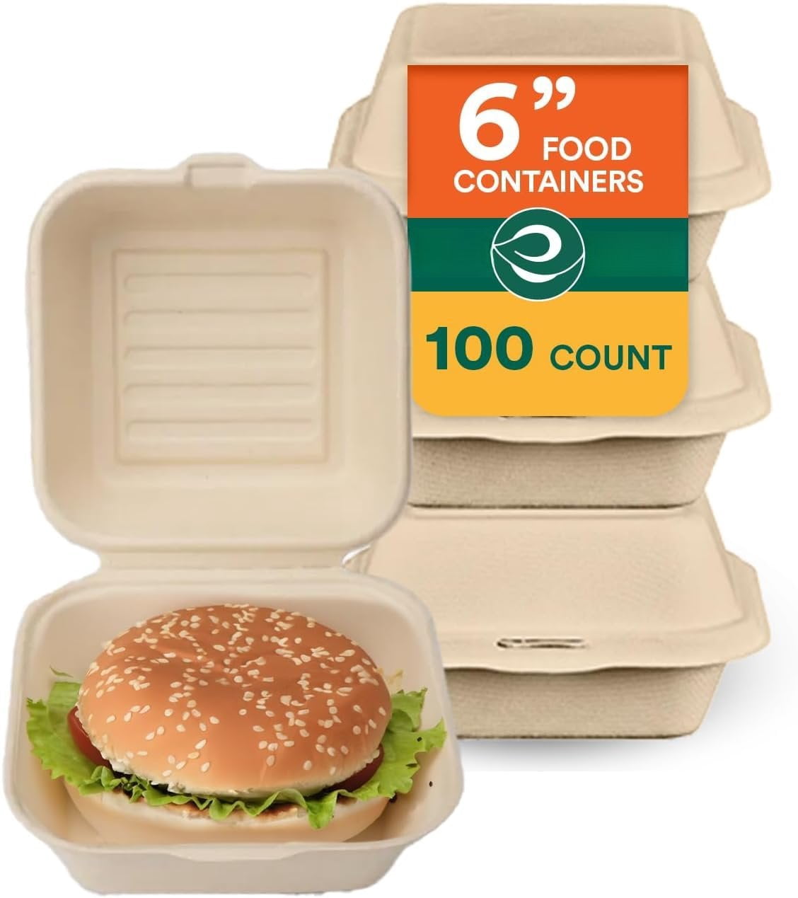 Compostable Clamshell Take Out Containers [6X6 100-Pack] Heavy-Duty ...