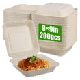 Compostable Clamshell To Go Food Containers with lids 9"x9"x3", 200