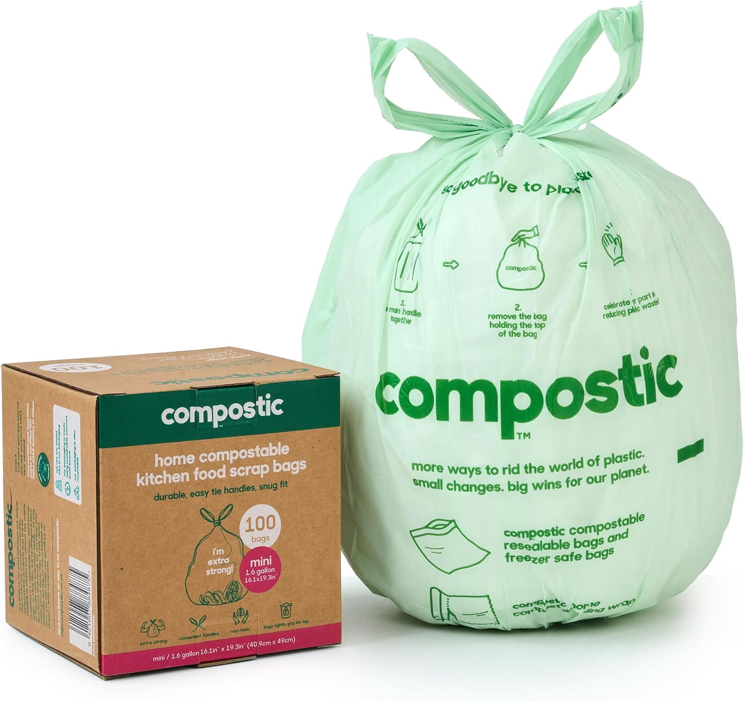Compostable Compost Bags 1.6 Gallon for Countertop Bin, 100 Ct | Fits 1 ...
