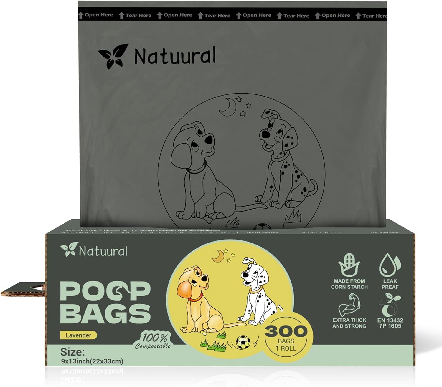 Compostable Dog Poop Bags-300 Bags 1Rolls, Poop Bags for Dogs Made of ...