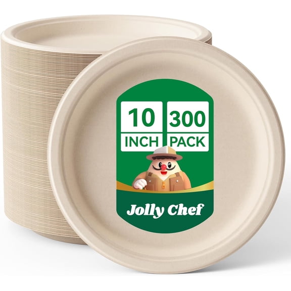 Compostable Heavy Duty 10 Inch Disposable Paper Plates 300 Count Brown Bagasse Bestseling