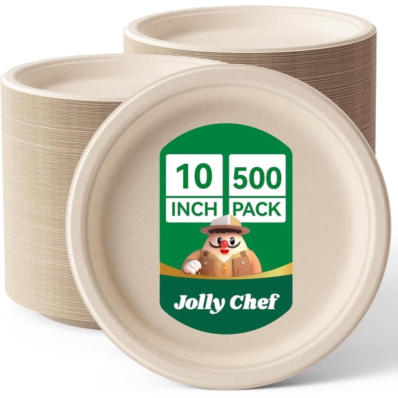 Compostable Heavy Duty 10 Inch Disposable Paper Plates 500 Count Brown
