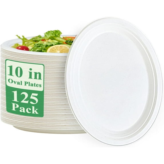 Compostable Oval Paper Plates Super Strong Disposable Paper Plates Bagasse Natural Biodegradable Eco-Friendly Sugarcane for BBQ, Party, Dinner, and Picnic