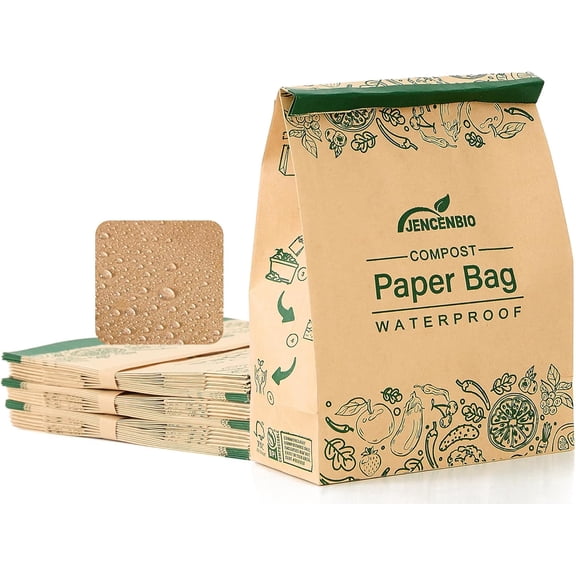 Compostable paper bags leak-proof kitchen food waste bags 30-pack, waterproof trash can liners, certified
