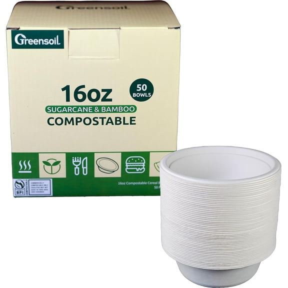 Compostable Paper Bowls 16 oz, 50 Pack - Heavy-Duty PFAS-Free Biodegradable Bowls, Microwave & Freezer Safe, BPI Certified Eco-Friendly Disposable Bowls for Salad, Cereal, Ice Cream, Dessert