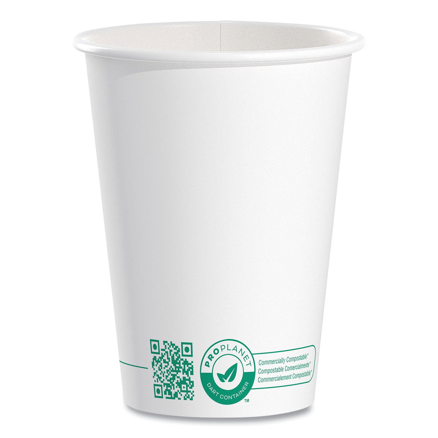 Compostable Paper Hot Cups, ProPlanet Seal, 10 oz, White/Green, 50/Pack