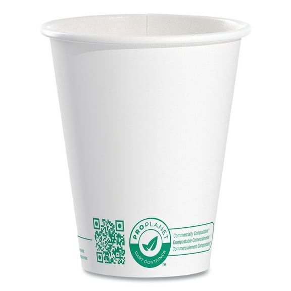 Compostable Paper Hot Cups, ProPlanet Seal, 8 oz, White/Green, 1,000/Carton | Bundle of 2 Cartons